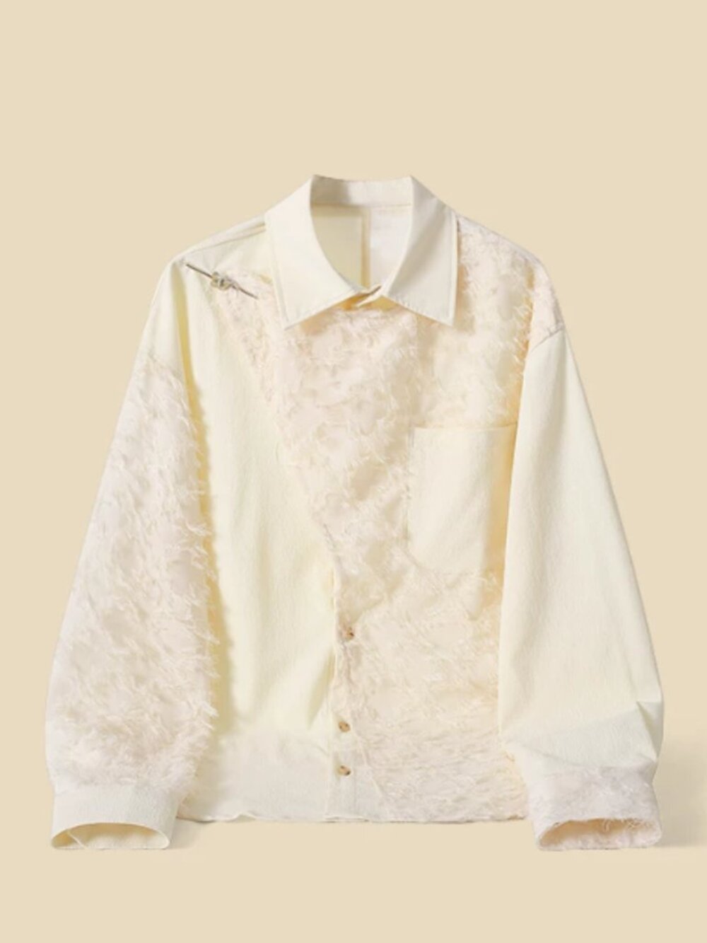 Ivory Textured Patchwork Shirt
